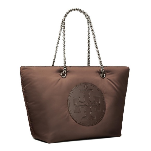 NWT Tory Burch Ella Puffy Chain Tote Brown Handbag - Picture 2 of 4